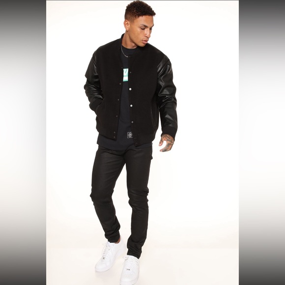 Shoulder Varsity Jacket - Black/Black - Picture 3 of 5